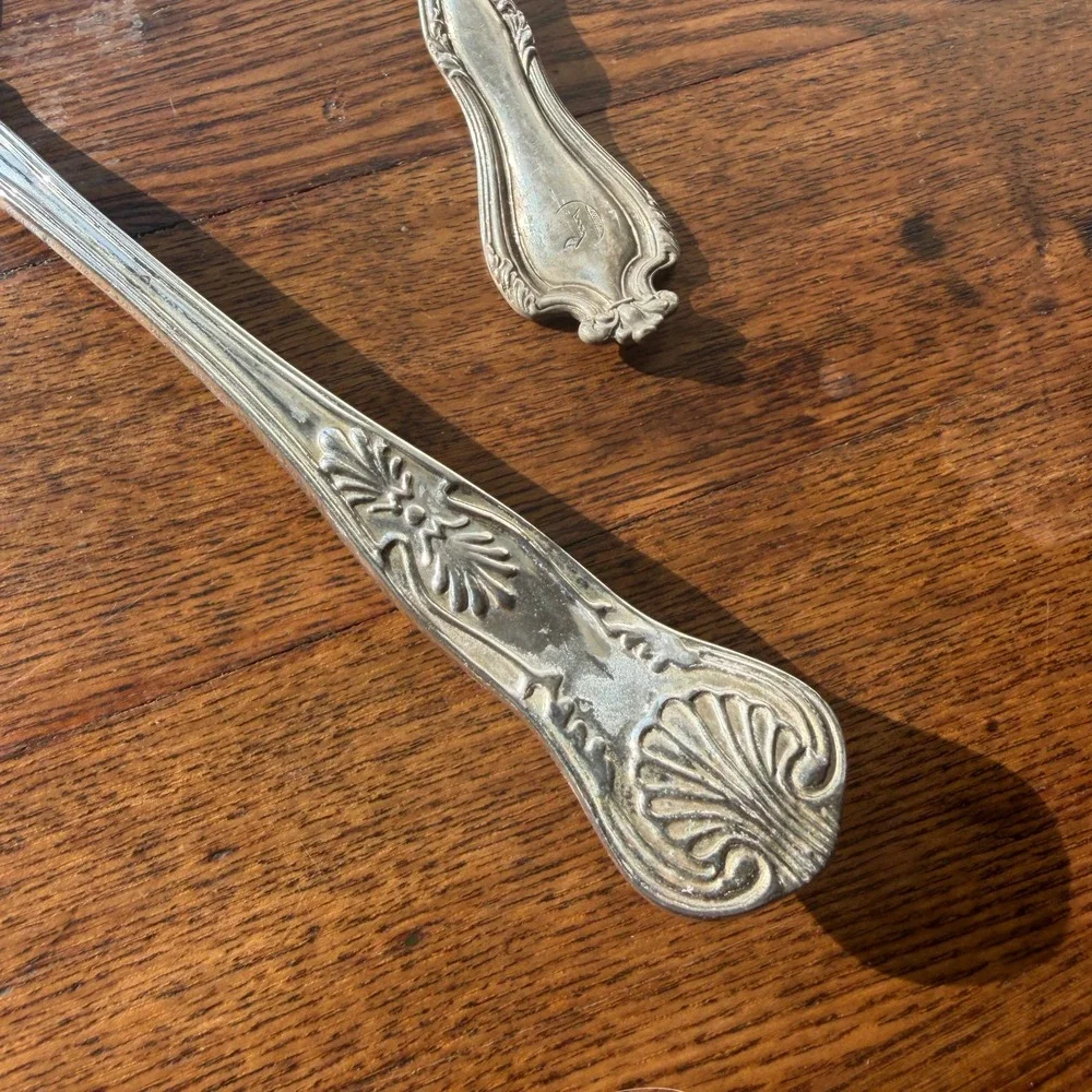 Vintage Silver Plated Ornate Etched Cake Server and Scalloped Serving Spoon Set